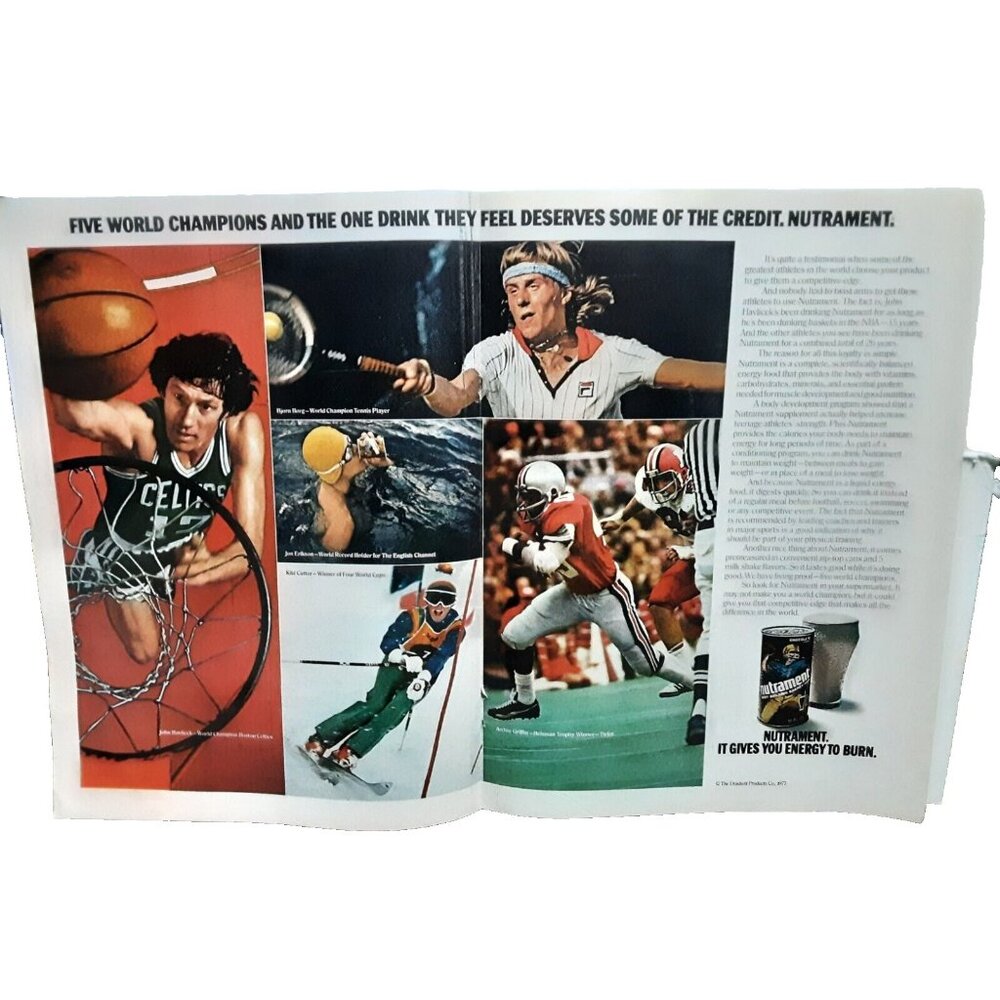 1977 Nutrament Sports Drink Dave Cowens Archie Griffin Borg Original Print Ad